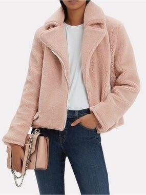 MOTHER Mini Pocket Rider Teddy Fleece He’ll Raiser Jacket in Blush Pink Size XS